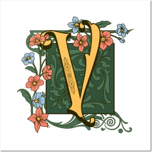 Art Nouveau Letter V, Ornamental Letter V, Art Deco Posters and Art